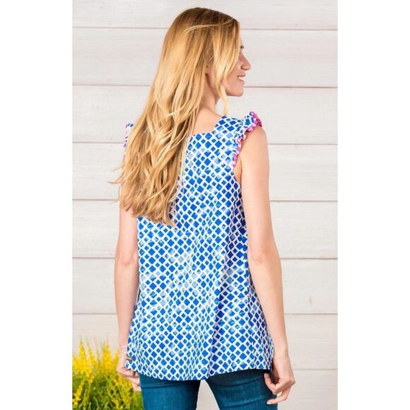 Blue Sz XL Tassel ADVENTURE BEGINS WANDERING WATERS Sleeveless Top MATILDA JANE - Picture 2 of 8